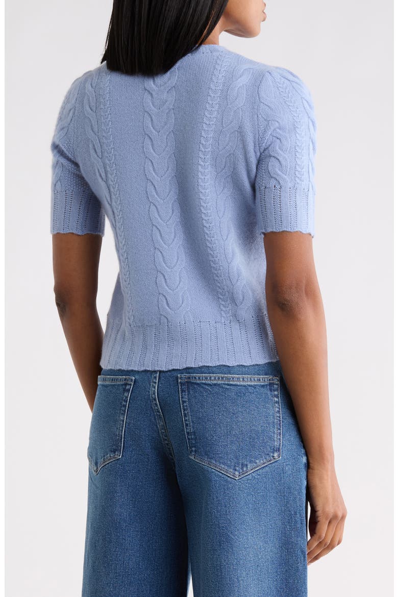 Cable Puff Sleeve Cashmere Sweater, Alternate, color, MOON BLUE