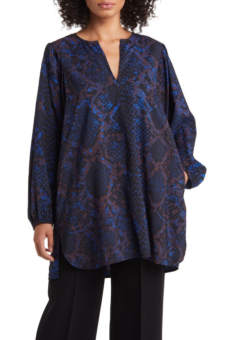 Gabriele Oversize Abstract Print Long Sleeve Tunic Top, Main, color, SURF THE WEB