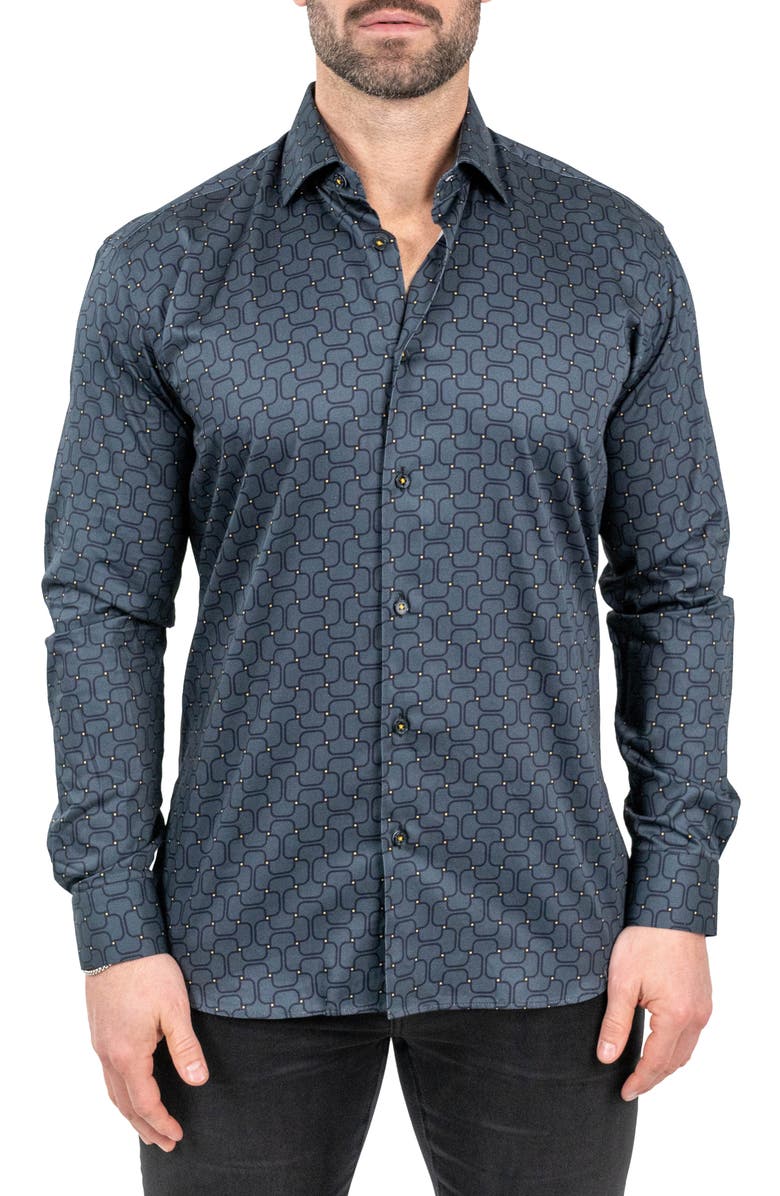 Maceoo Fibonacci Battleship Grey Contemporary Fit Button-Up Shirt, Main, color, 