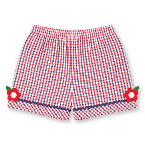 Plaid Seersucker Shorts With Ric Rac & Flowers (Toddler, Little Kid, Big Kid)