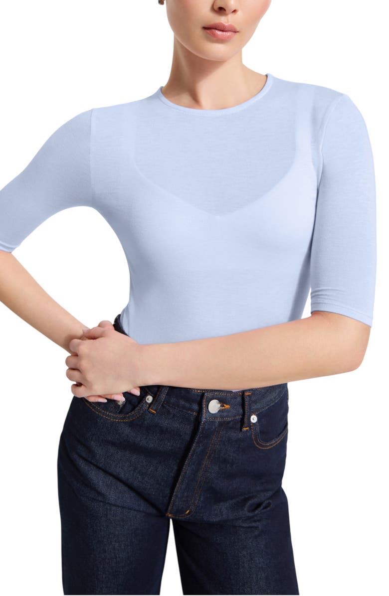 Marcella Frankie Sheer Jersey Top, Main, color, Ice Blue