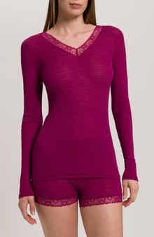 Lace Trim Merino Wool & Silk Rib Sleep Top