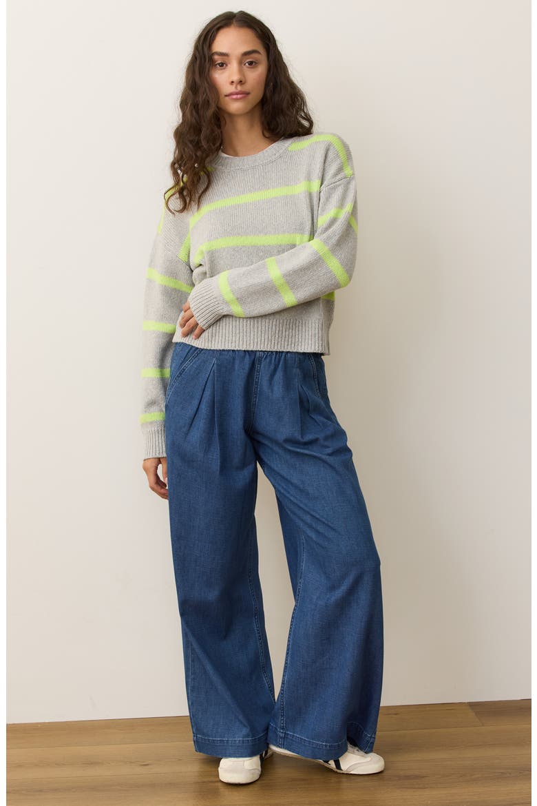 Berkeley Crewneck Sweater, Alternate, color, LIME STRIPE