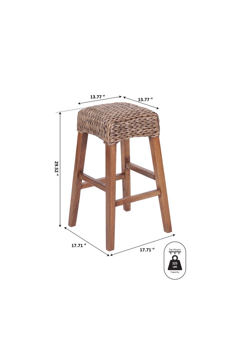 JONATHAN Y Maui Hyacinth/Wood Backless Stool, Woven Seat with Natural Wood Frame, Alternate, color, Brown (29.5" Bar Stool)