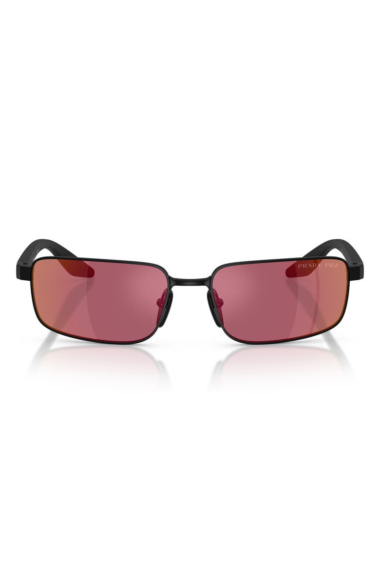 Prada Linea Rossa 54mm Polarized Rectangular Sunglasses, Main, color, Matte Black / Pink Polar
