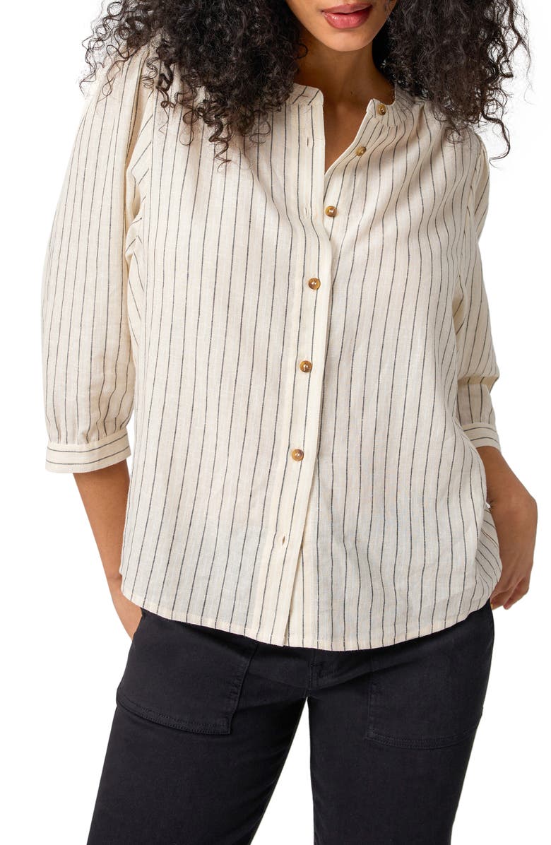 Sanctuary Stripe Linen Blend Button-Up Shirt, Alternate, color,