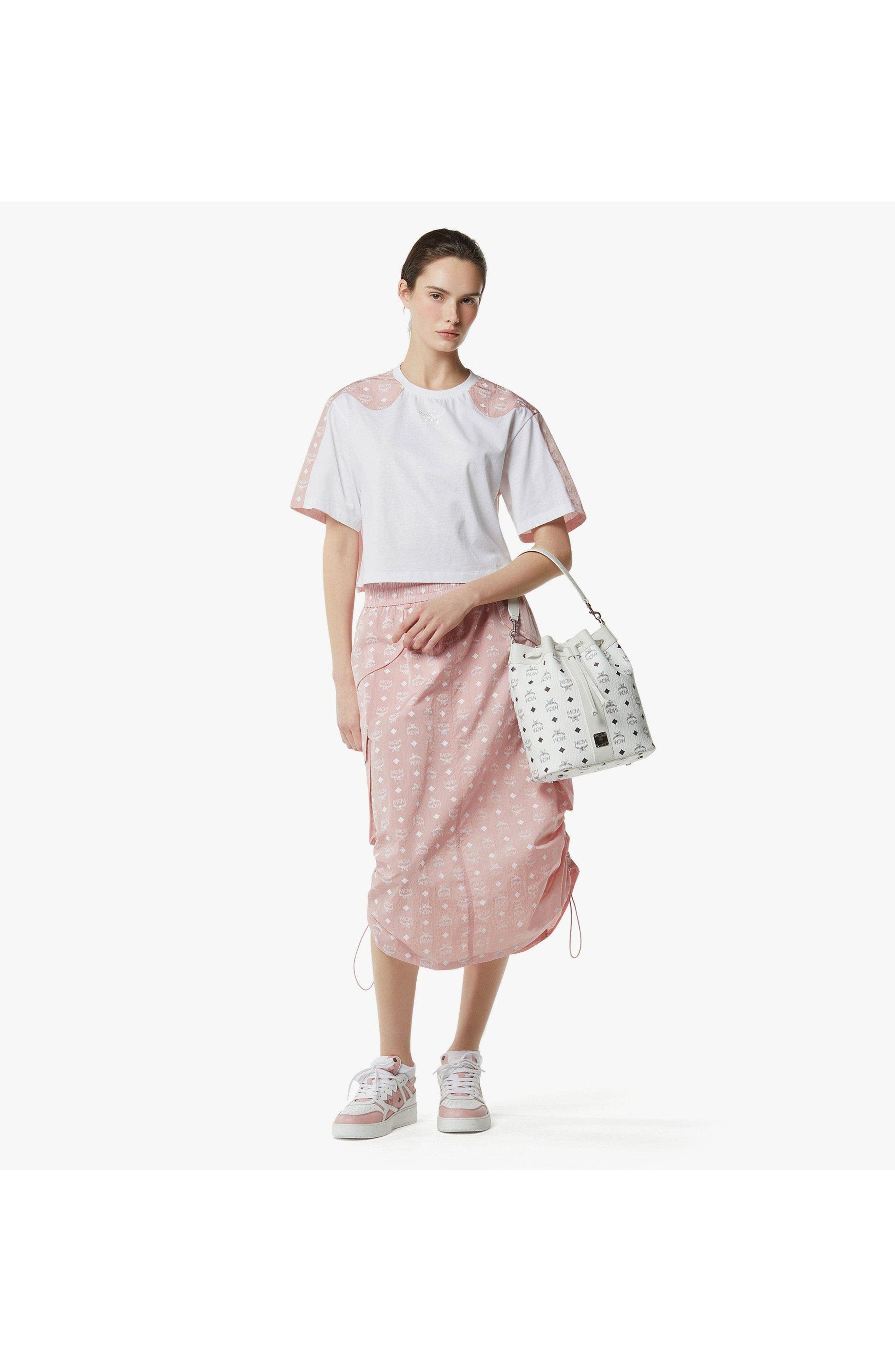 Medium Dessau Drawstring Bag in Visetos, Alternate, color, White