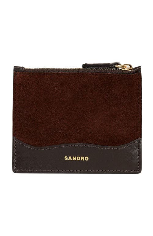 Sandro Leather And Suede Cardholder In Brown