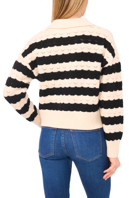 Cece Stripe Collared Cardigan In Neutral