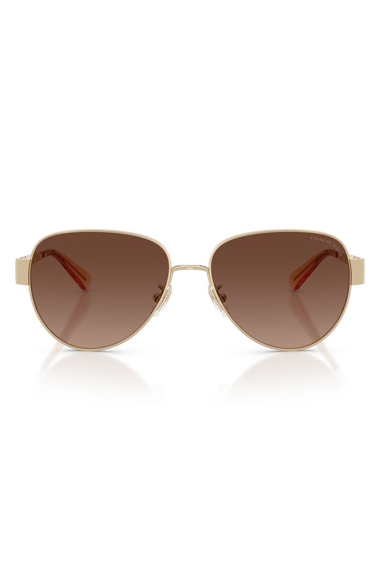 COACH 57mm Polarized Pilot Sunglasses, Main, color, Gold / Brown Gradient Polar