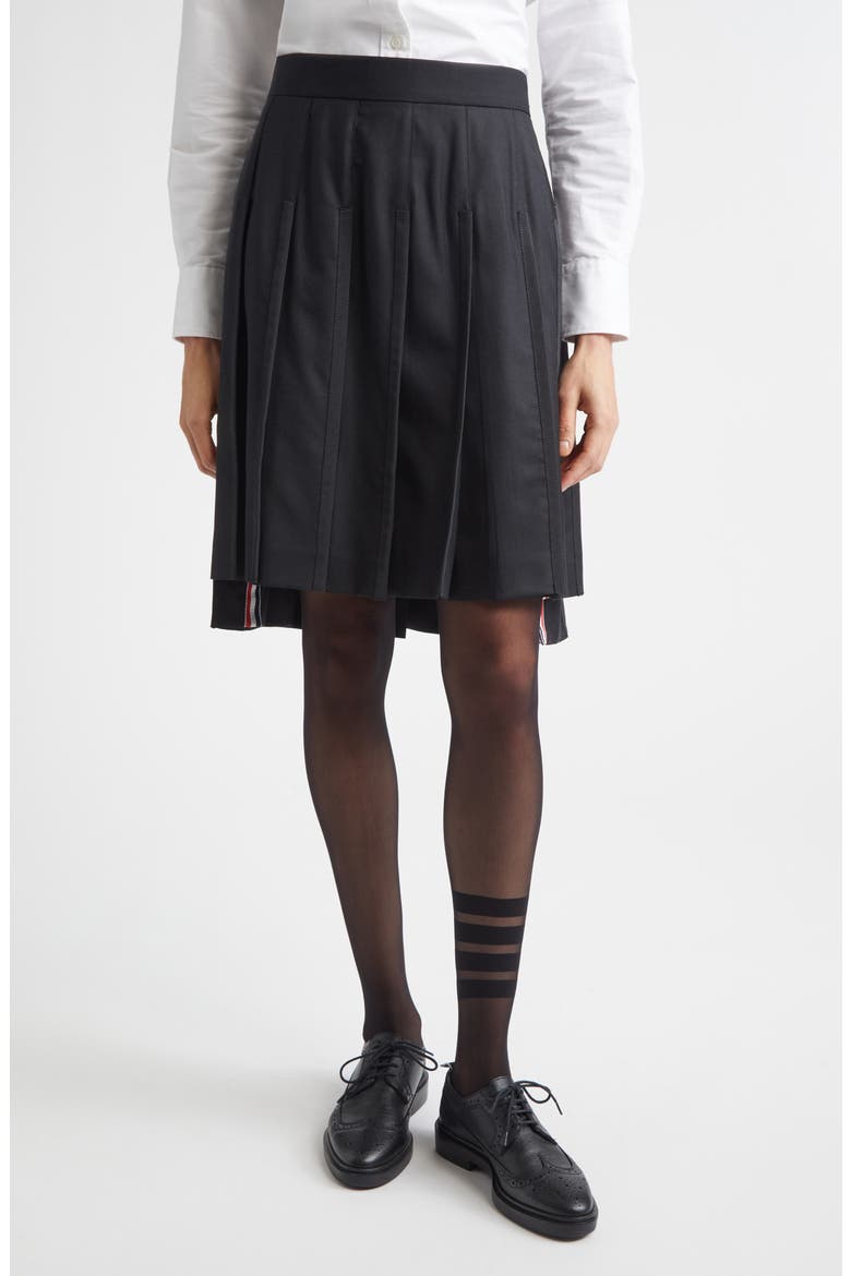 Drop Back Pleated Wool Skirt, Main, color, BLACK