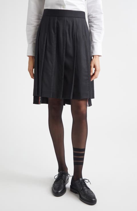 Drop Back Pleated Wool Skirt