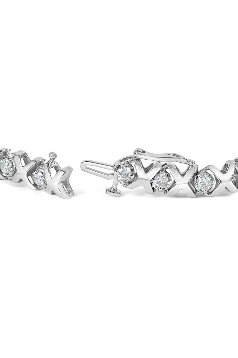 10k White Gold 2.00 Cttw Round-Cut Diamond "XO XO" Link Bracelet, Alternate, color, White
