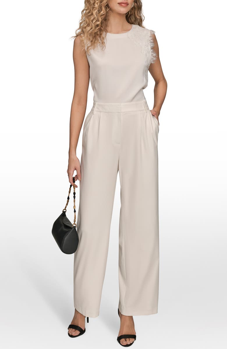 Donna Karan New York Pleated Wide Leg Pants, Alternate, color, Cream