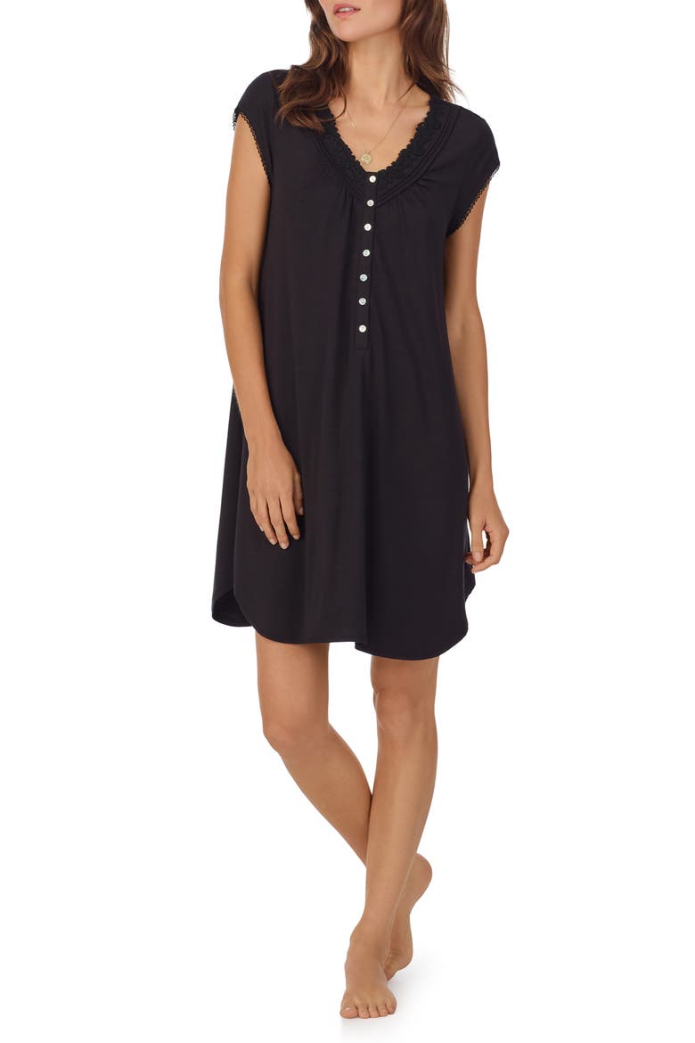 Lace Trim Sleep Shirt, Main, color, BLACK
