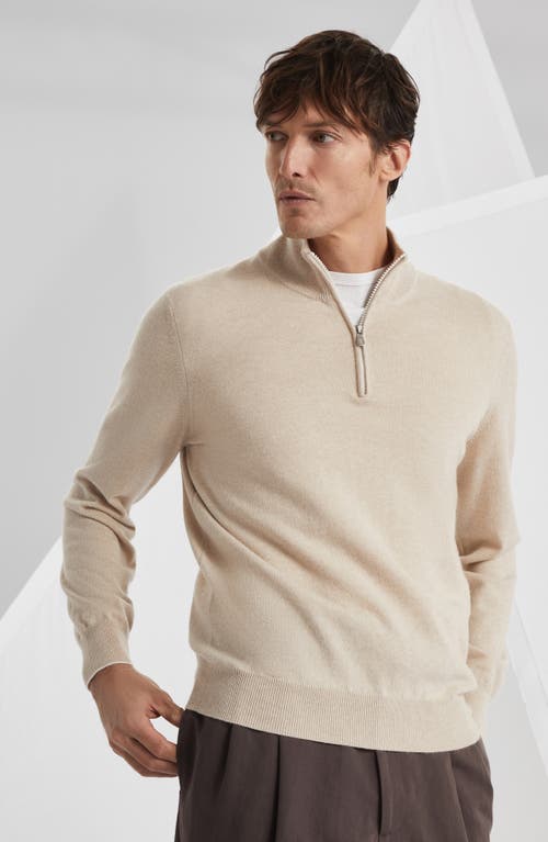 Brunello Cucinelli Cashmere Half-zip Sweater In Sand