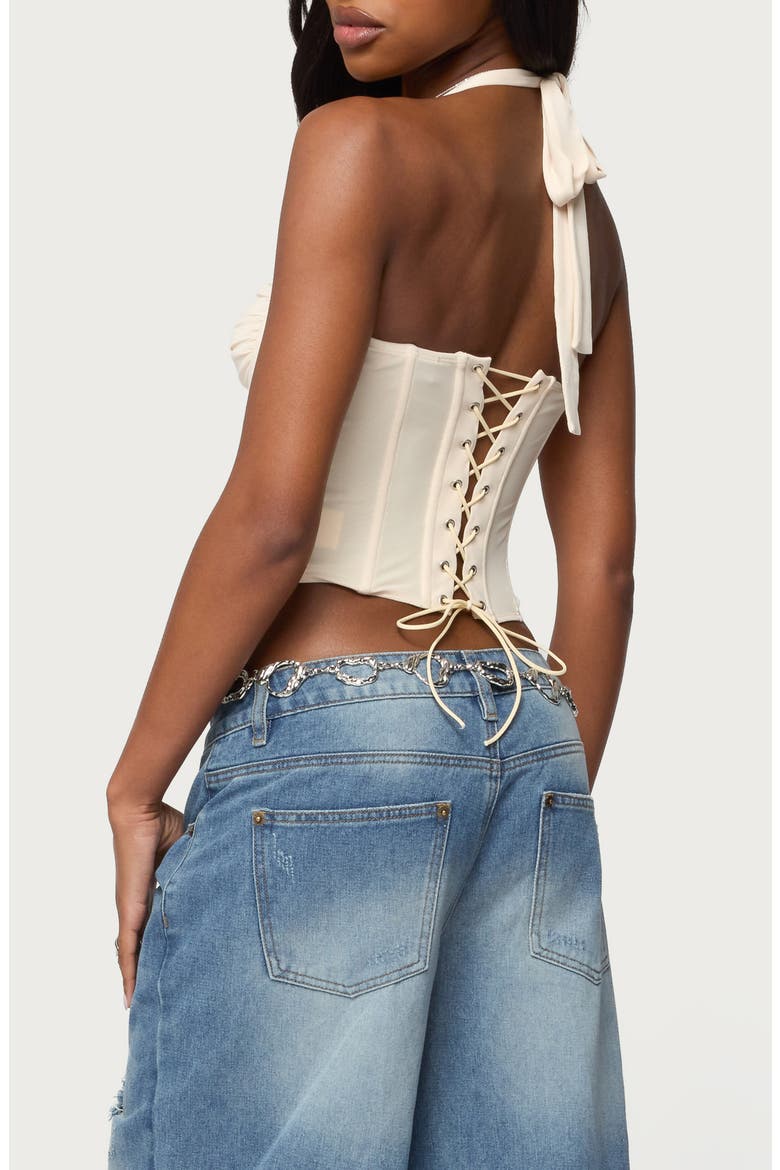 Abigail Ruched Corset Halter Top, Alternate, color, BEIGE