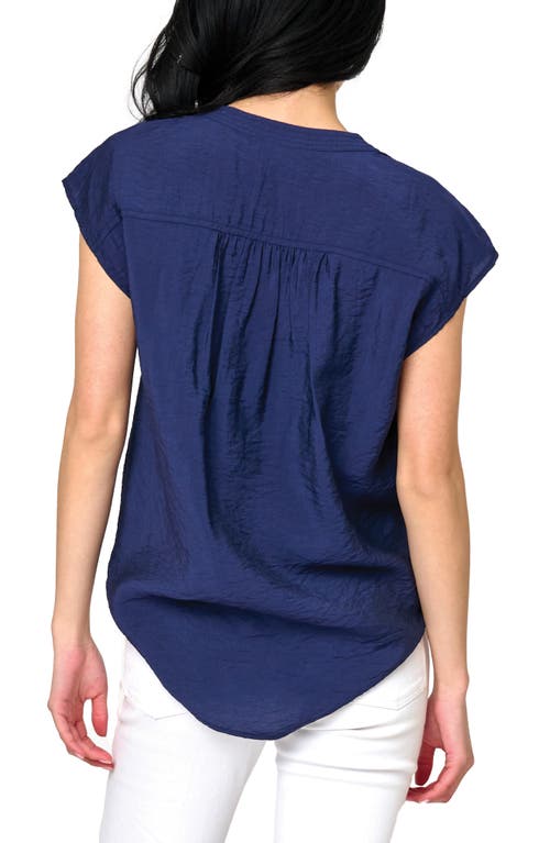 Gibsonlook Split Neck Cap Sleeve High-low Top In Navy
