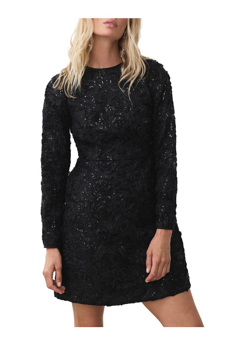 MINT VELVET Sequin Applique Mini Dress, Main, color, Black