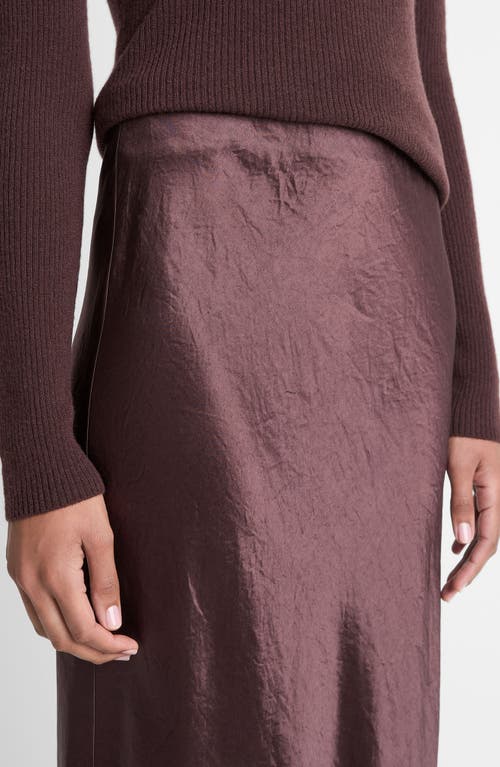 Vince Side Slit Matte Satin Slip Skirt In Brown