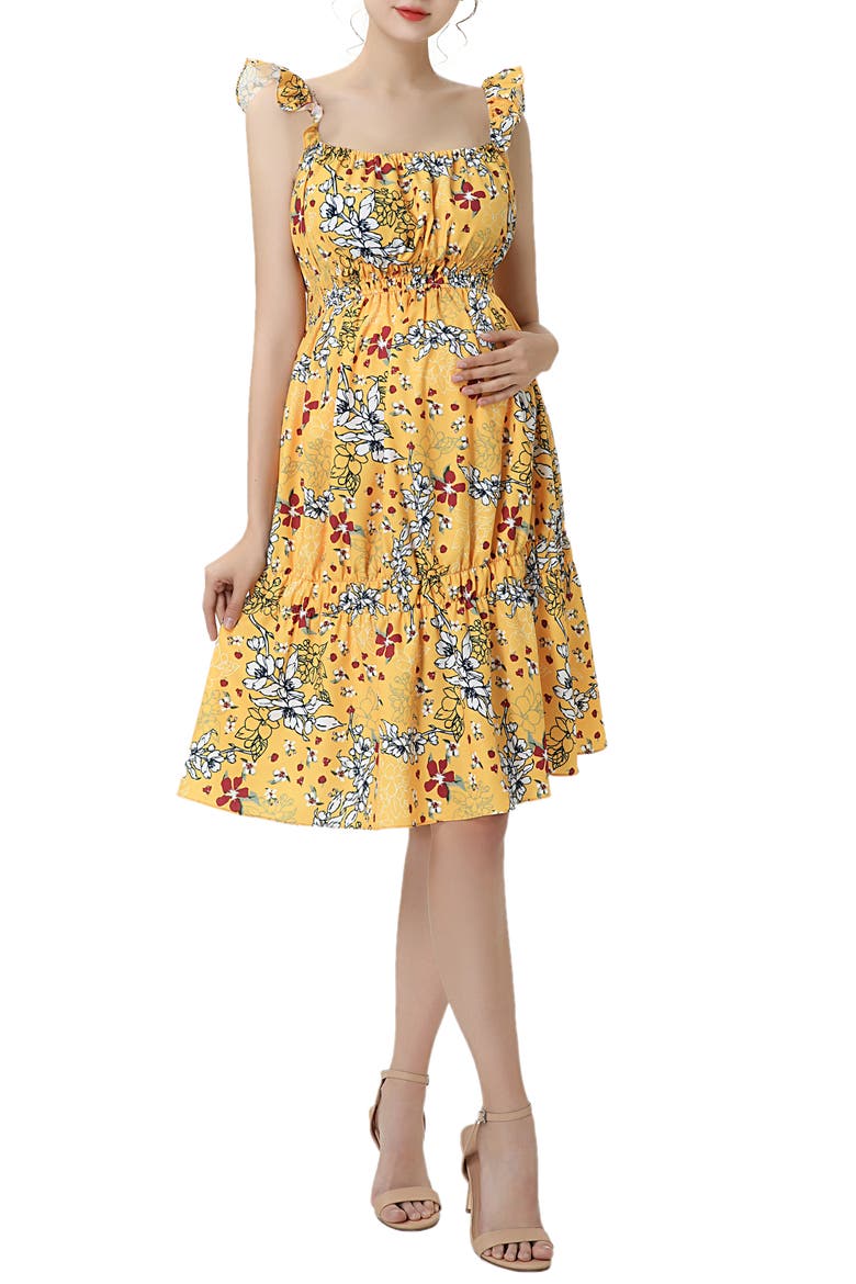 Jamie Floral Ruffle Strap Maternity Sundress, Main, color, YELLOW