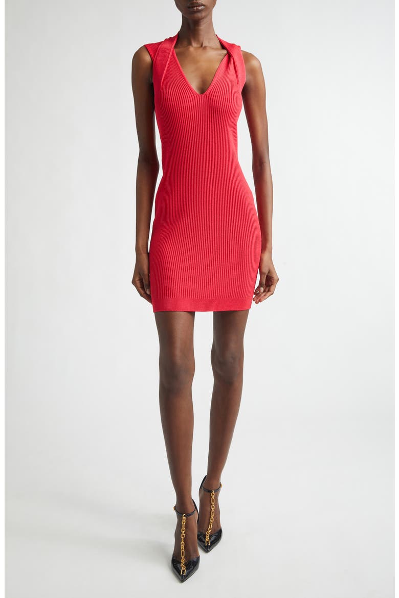 Twist V-Neck Rib Sweater Minidress, Main, color, LIVE FUCHSIA