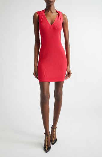 Twist V-Neck Rib Sweater Minidress