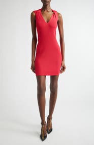 Balmain Twist V-Neck Rib Sweater Minidress