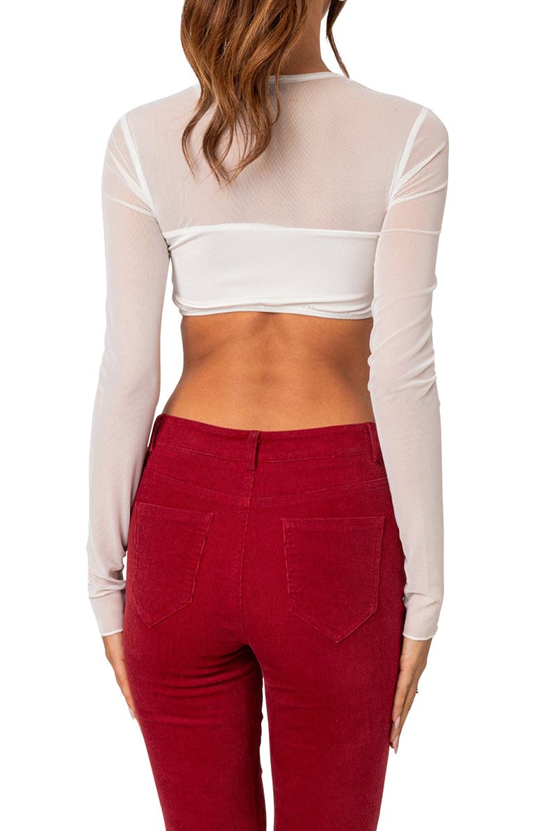 EDIKTED Night Out Sheer Crop Top, Alternate, color, White