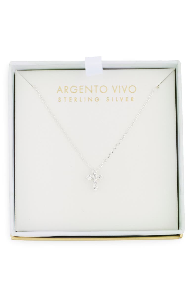 Argento Vivo Sterling Silver Cubic Zirconia Cross Pendant Necklace, Main, color,