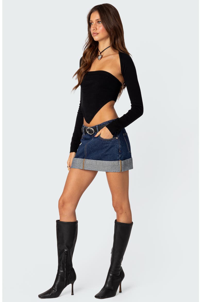 Off Duty Foldover Cuff Denim Miniskirt, Alternate, color, BLUE