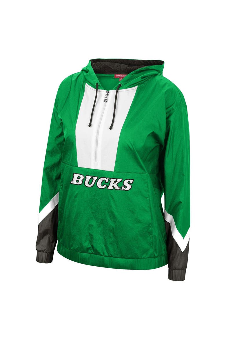 Women's Mitchell & Ness Green Milwaukee Bucks Half-Zip Windbreaker 2.0 Hoodie, Alternate, color, Green