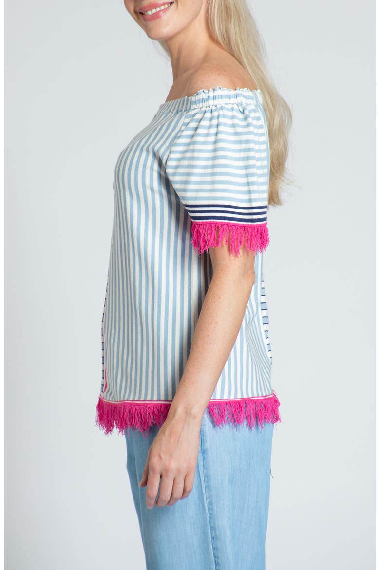 Fringe Multi Stripe Short Sleeve Knit Top, Alternate, color, PINK MULTI