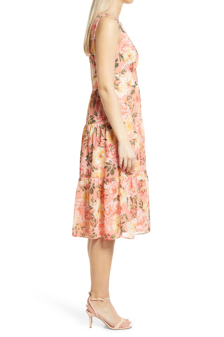 Floral Sleeveless Tiered Ruffle Midi Dress, Alternate, color, BLUSH