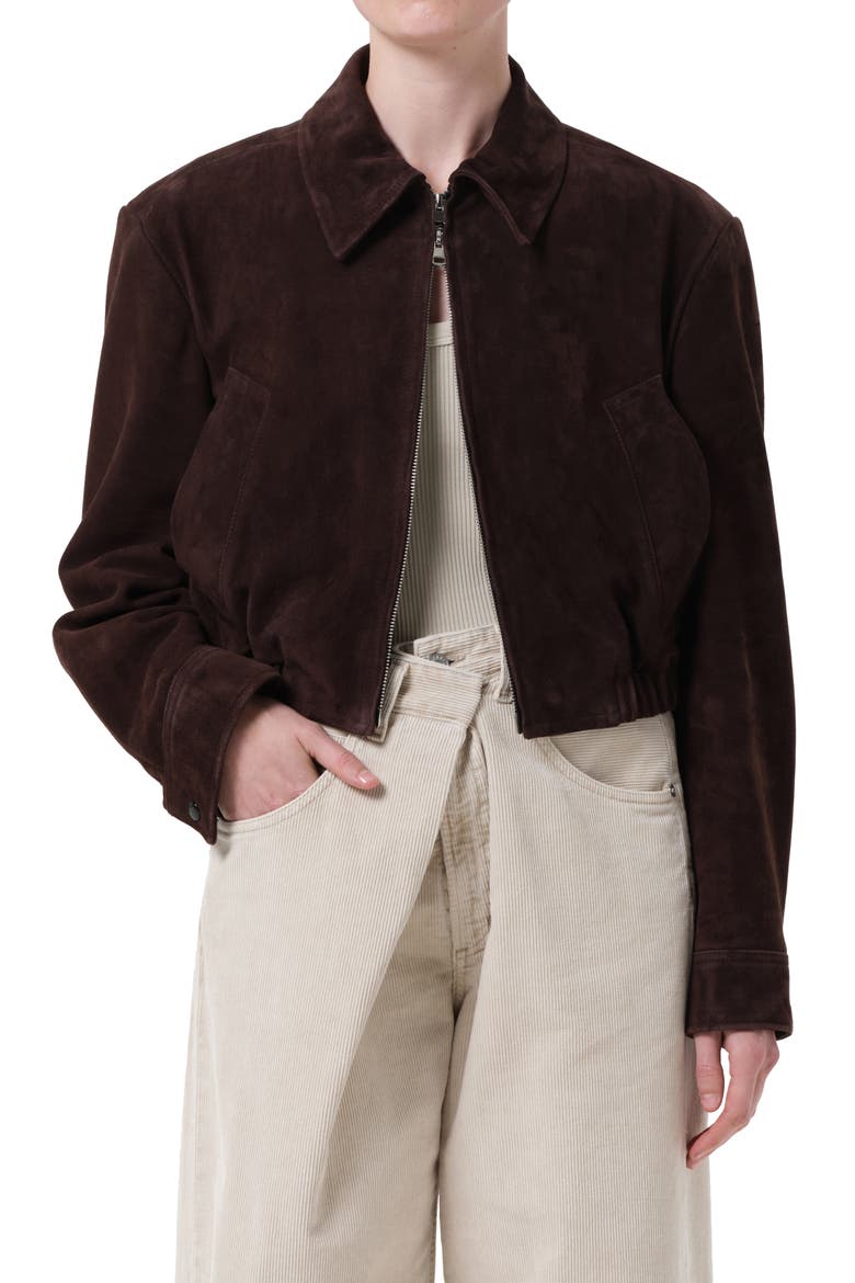 x Shoreditch Ski Club Nahla Suede Jacket, Main, color, ROOT DARK BROWN