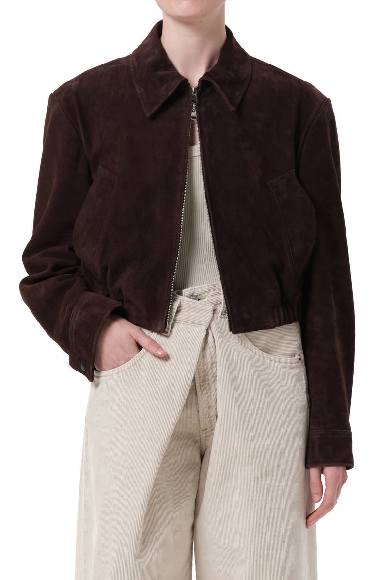 AGOLDE x Shoreditch Ski Club Nahla Suede Jacket, Main, color, Root Dark Brown
