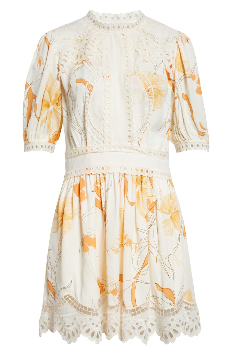 Reiss Lacey Print Eyelet Minidress, Main, color, Ivory/ Pink