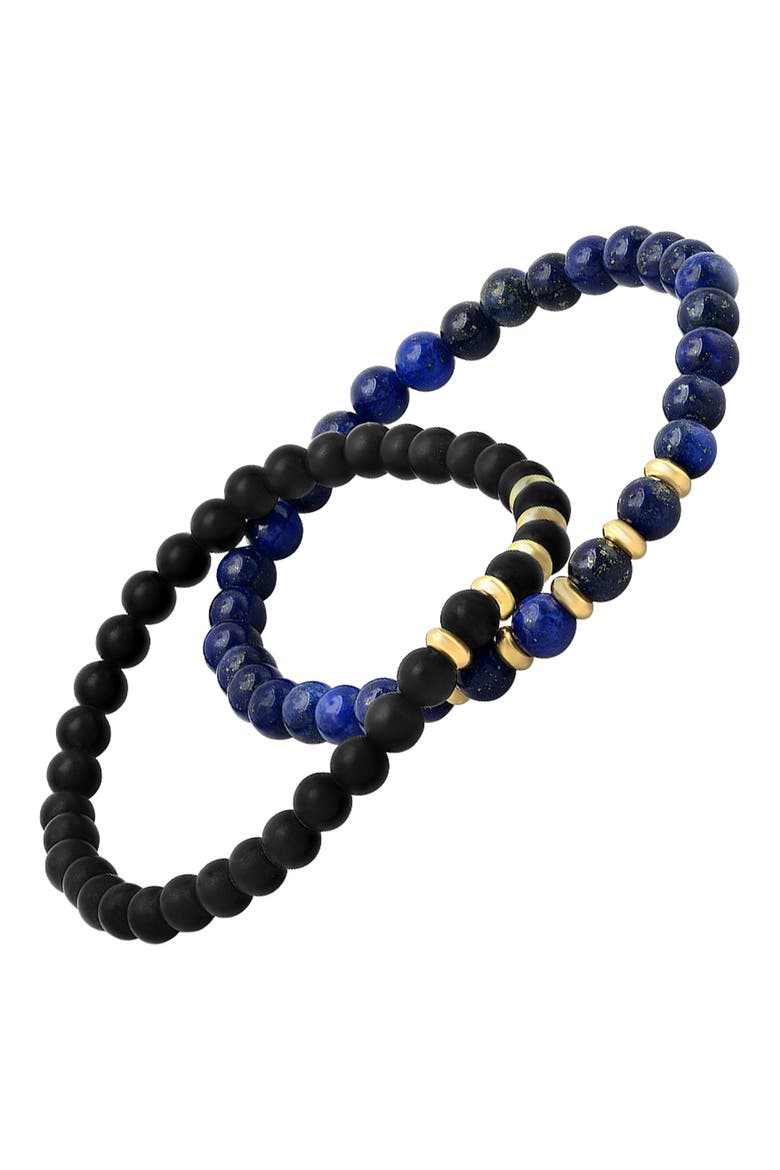 Stainless Steel Black Lava & Blue Beaded Bracelet - Set of 2, Alternate, color, MULTI