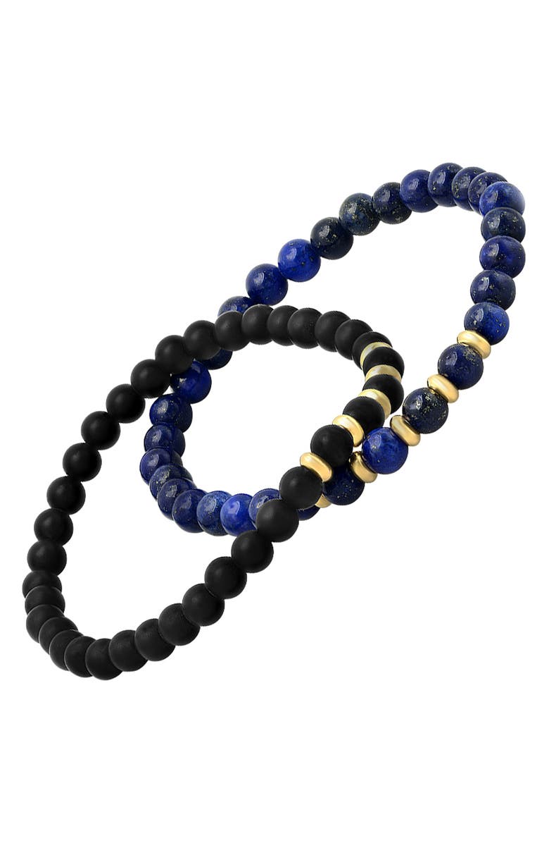 HMY JEWELRY Stainless Steel Black Lava & Blue Beaded Bracelet - Set of 2, Alternate, color, 