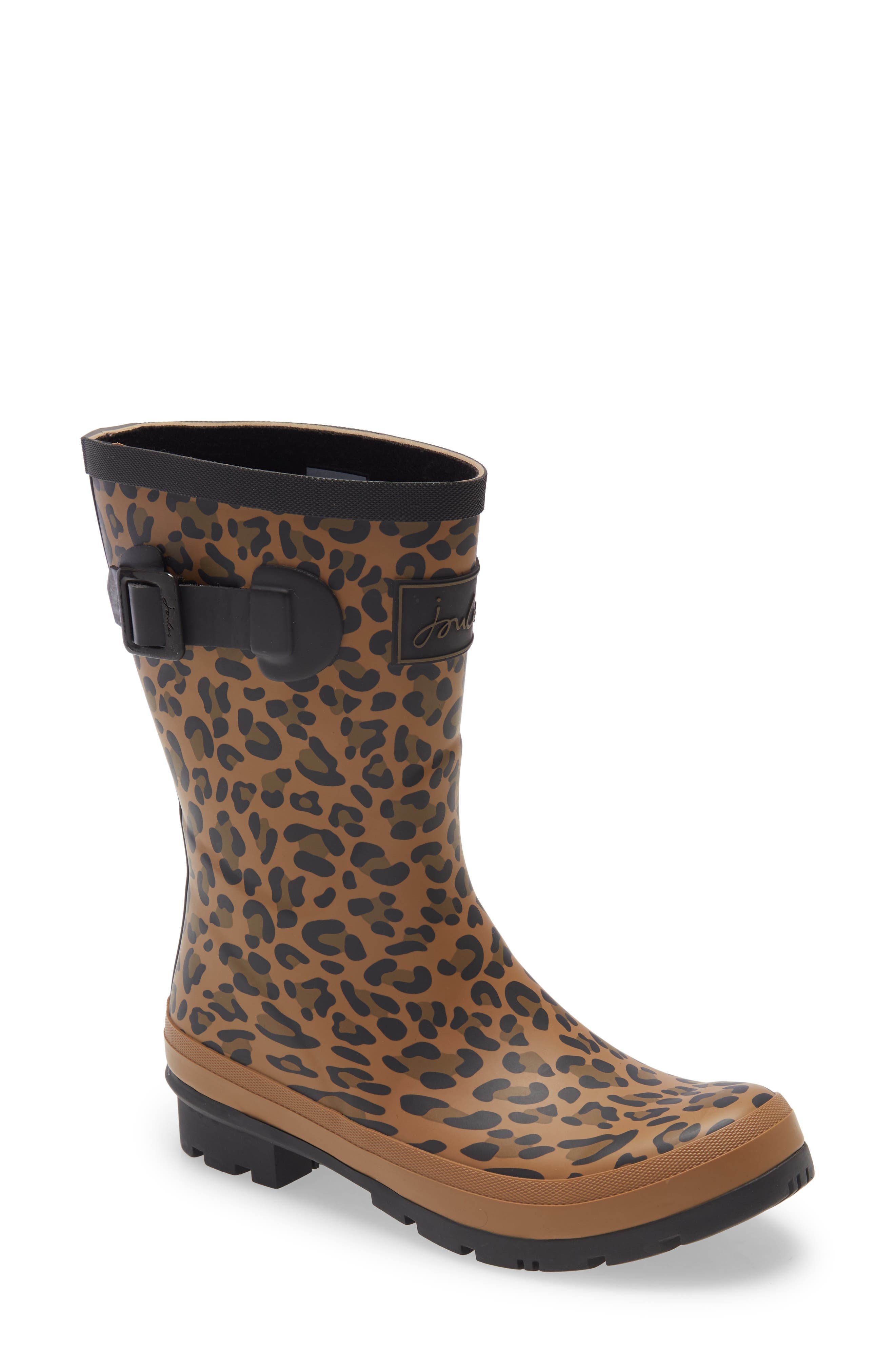 Molly Floral Print Welly Waterproof Rain Boot, Main, color, TAN LEOPARD