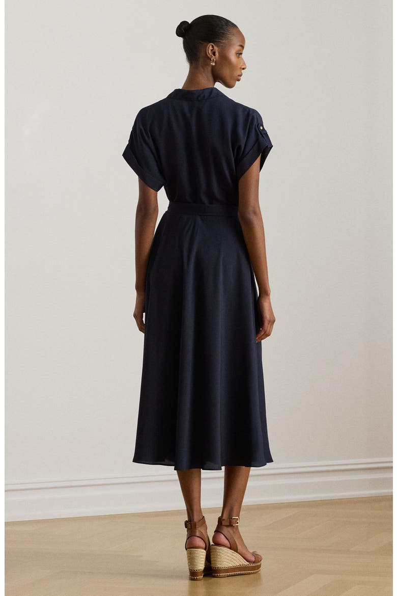 Belted Crêpe Dress, Alternate, color, LIGHTHOUSE NAVY BLUE