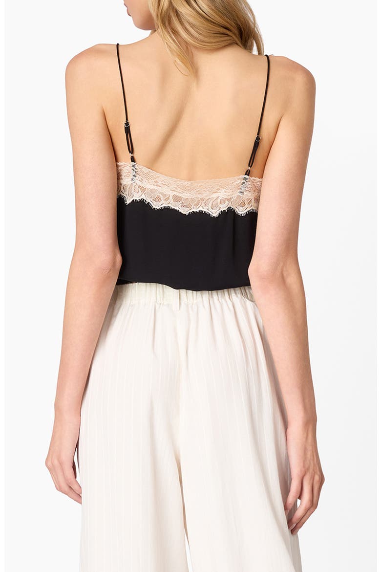 Libi Lace Trim Silk Camisole, Alternate, color, BLACK