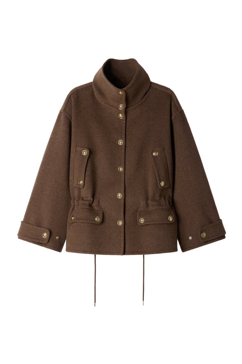 Double-faced standing collar coat, Alternate, color, Olive green
