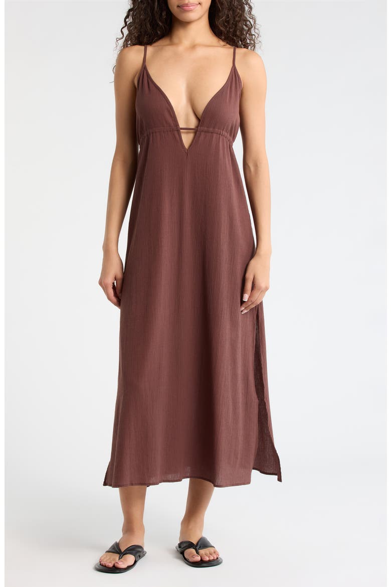 Crinkle Gauze Cover-Up Midi Dress, Main, color, ESPRESSO