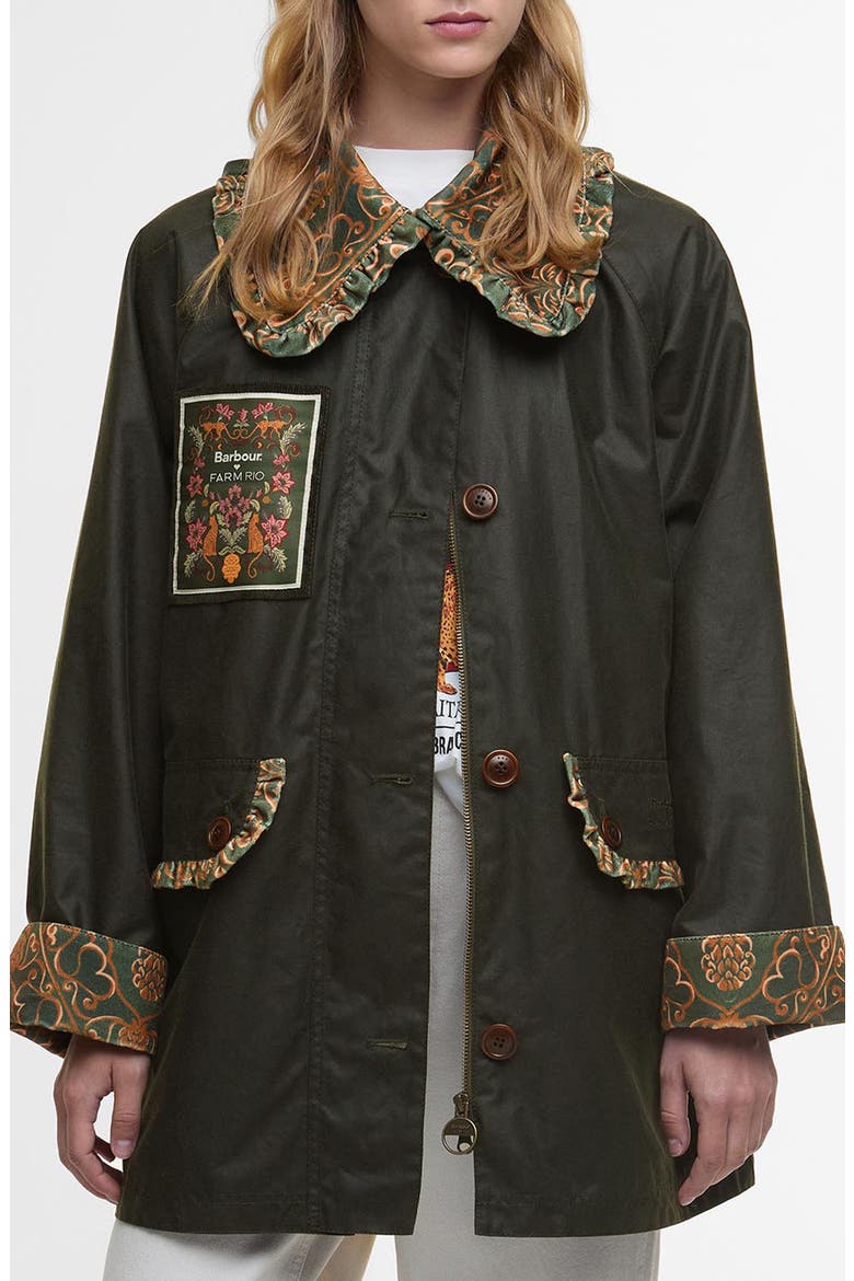 x FARM Rio Maria-Clara Waxed Jacket, Main, color, FERN/GREEN HEART PRI