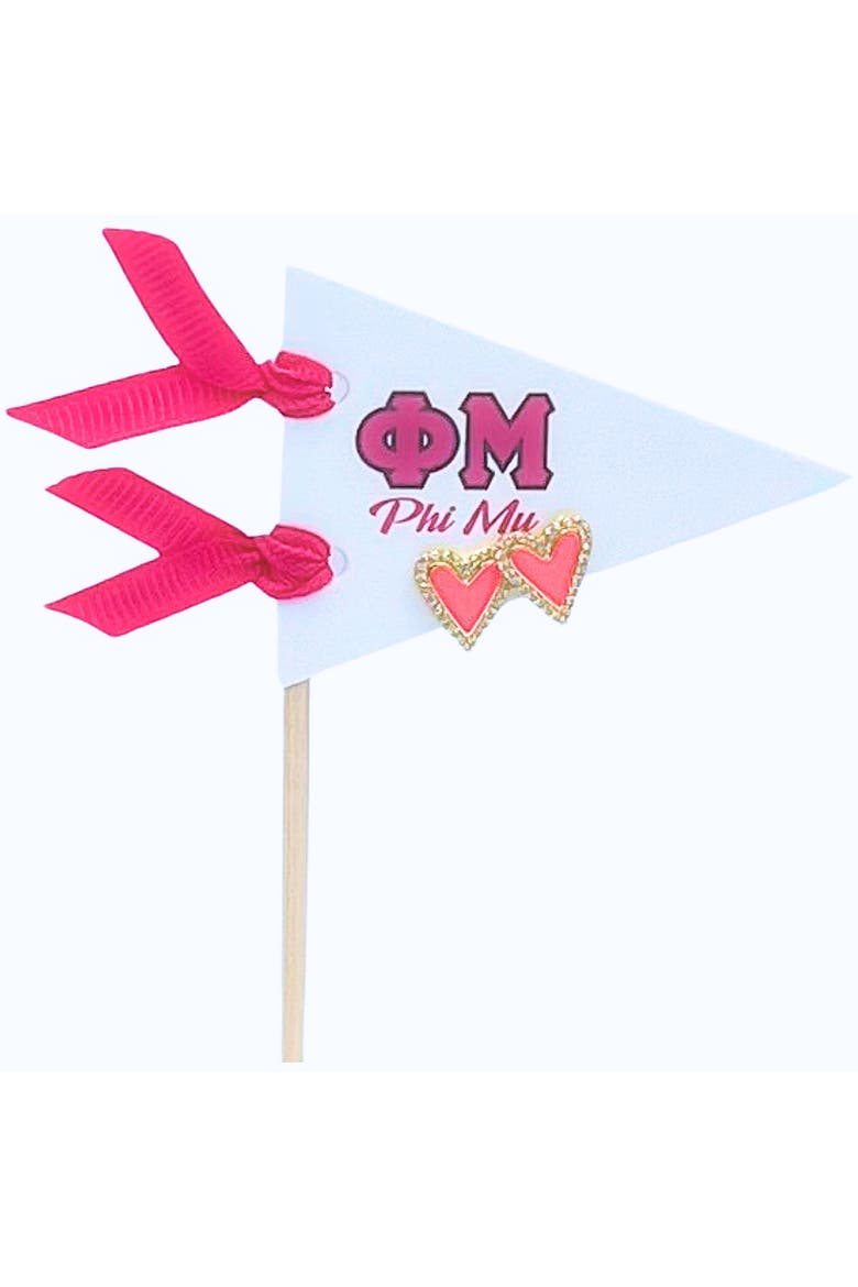 Phi Mu Heart Stud Enamel Earrings on Sorority Pennant Flag, Main, color, Yellow Gold