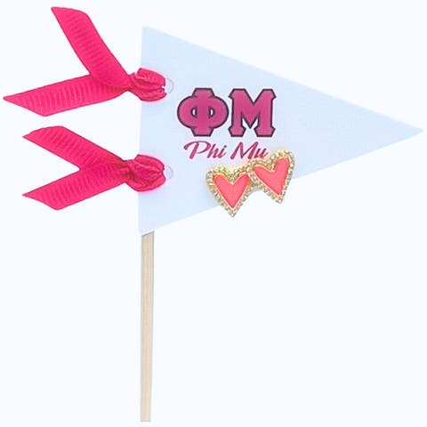 Phi Mu Heart Stud Enamel Earrings on Sorority Pennant Flag
