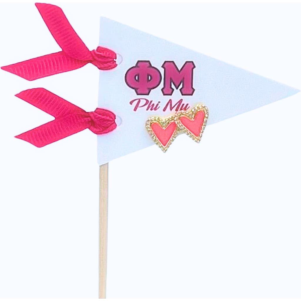 Color Shout Phi Mu Heart Stud Enamel Earrings On Sorority Pennant Flag In Gold