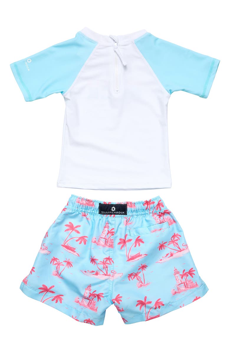 Snapper Rock Kids' Lighthouse Island Two-Piece Rashguard Swimsuit, Alternate, color, Blue