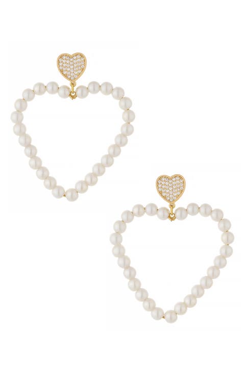 Big Heart Imitation Pearl Drop Earrings
